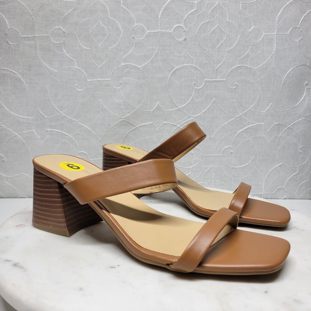 Nine West Gamer Strappy Sandals Womens 9 Brown Open Toe Slip On Block Heels New - Picture 3 of 14